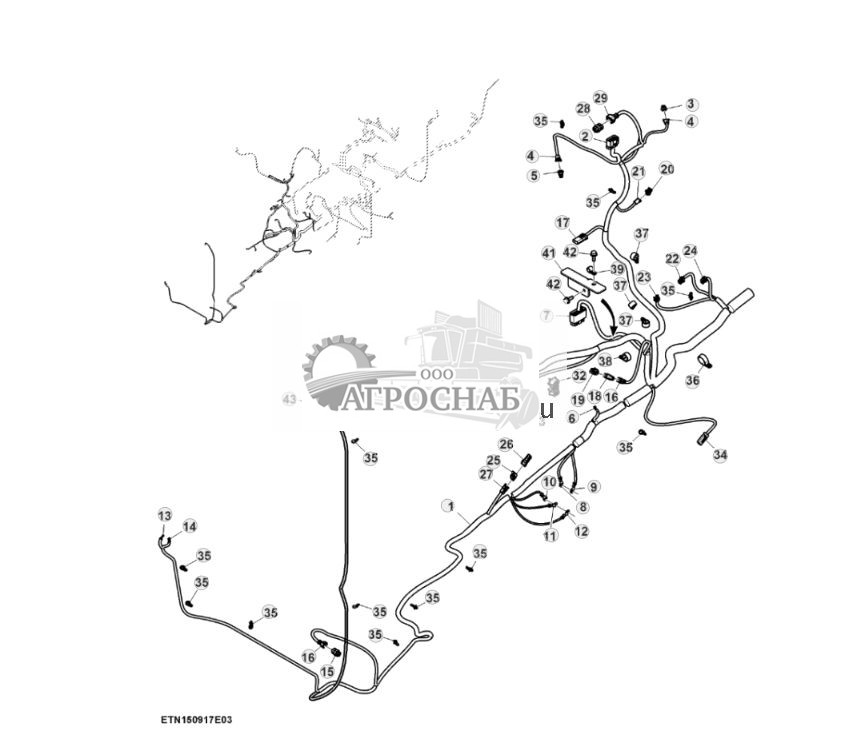 Жгут проводов шасси, с системой автоматического управления AutoTrac™ и резервным насосом, 15,0 L, двигатель FT4 (44) (804101 - ) - ST909001 233.jpg